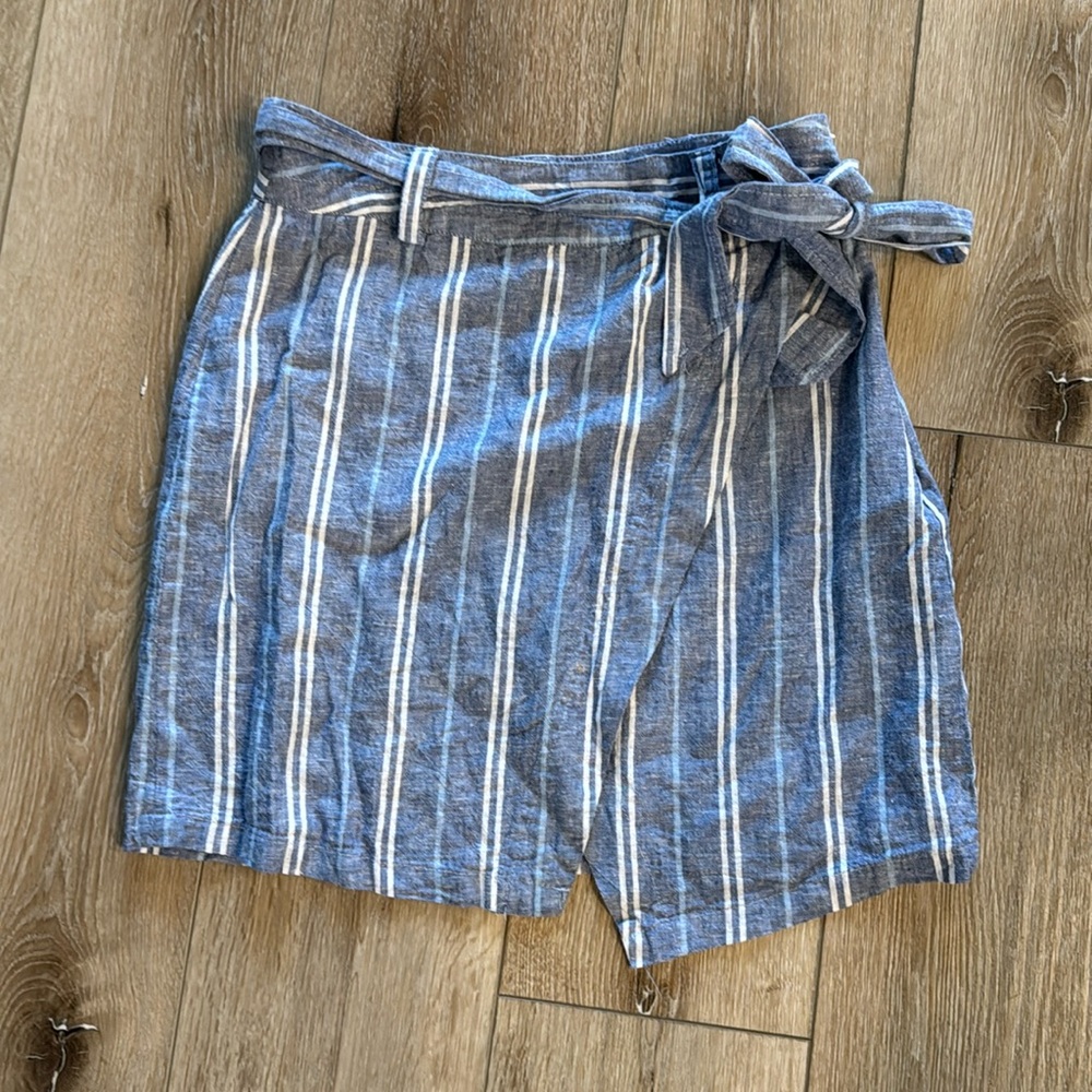 Blue Striped Cotton Linen Skirt